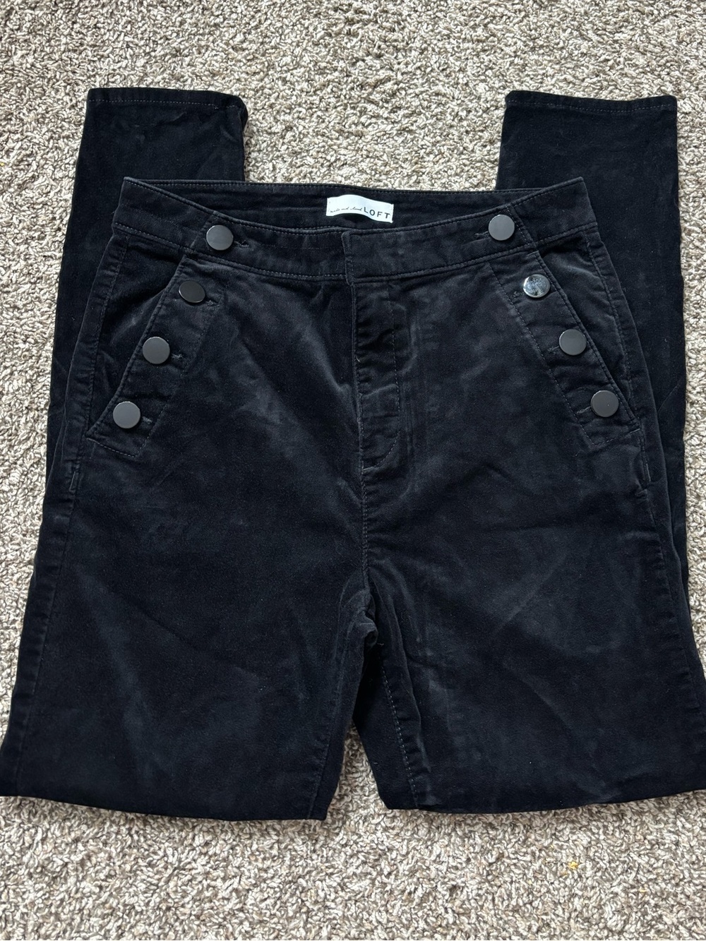 LOFT Black Velvet Suede High Rise Pants Skinny Woman Size 8/28